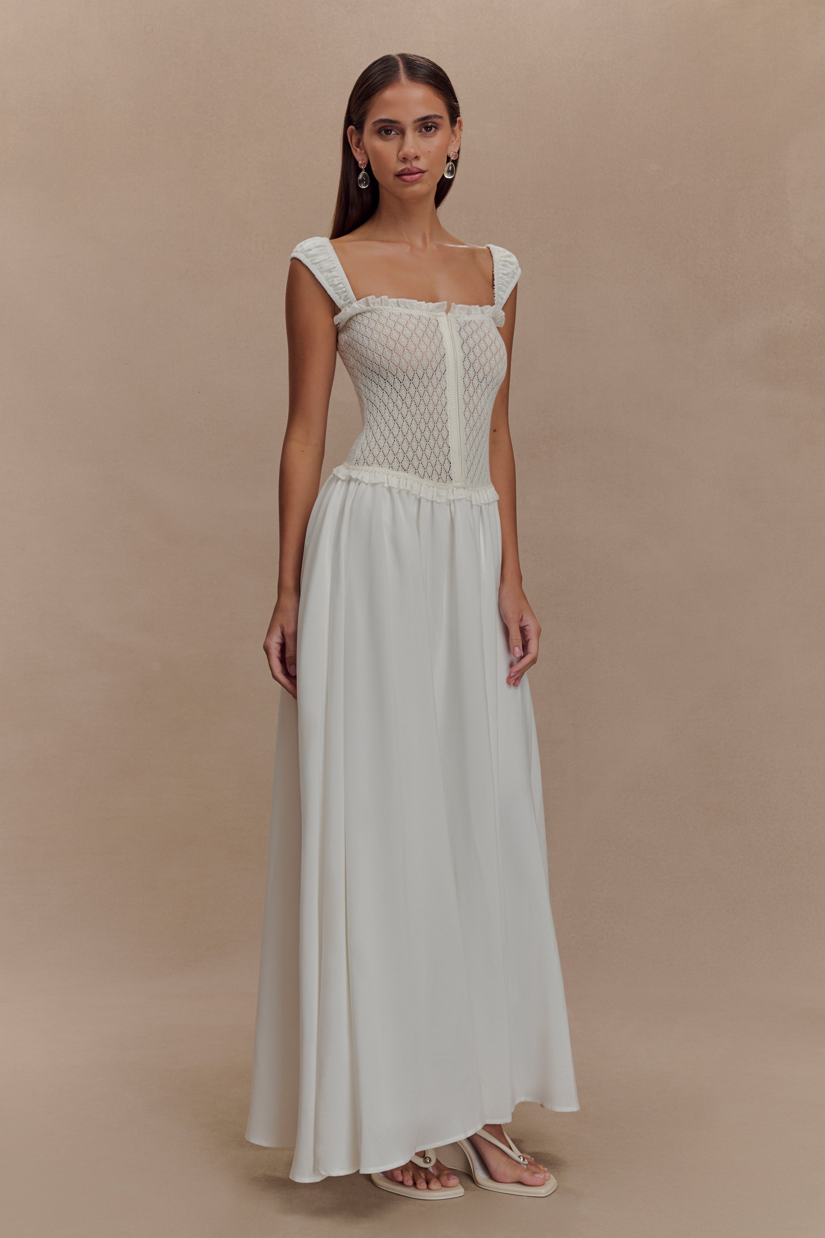 Tahlia Pointelle Knit Midi Dress - White